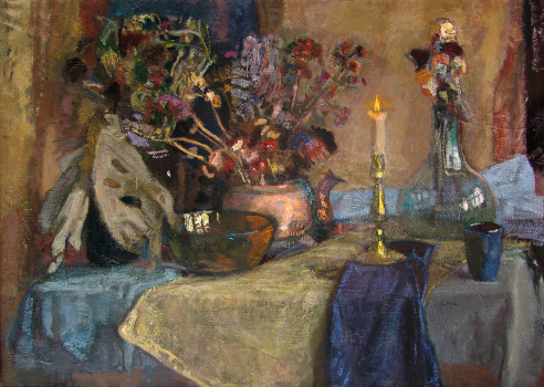 Still life with flowers and candle
