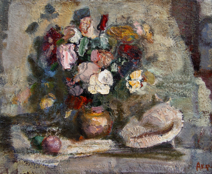 Flowers in a copper vase